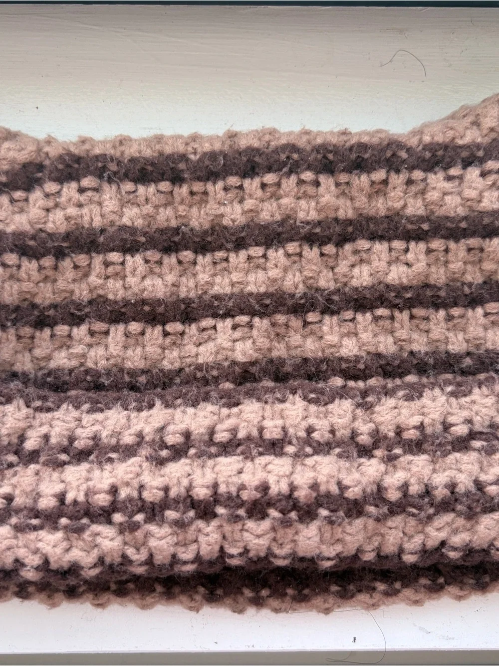 Hand-Knit Striped Scarf in Mauve and Chocolate